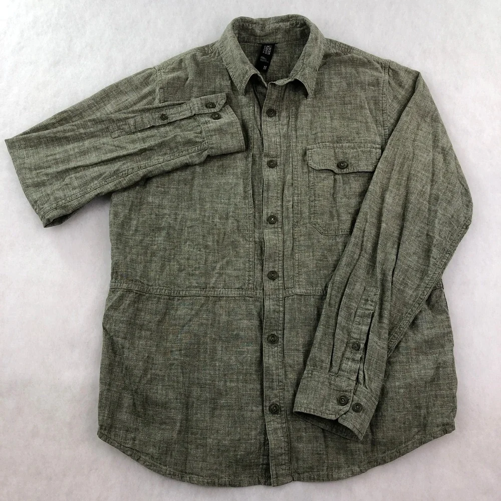 Mountain Hardwear Mens M Green Linen Blend Long Sleeve Button Up Shirt - Picture 2 of 14
